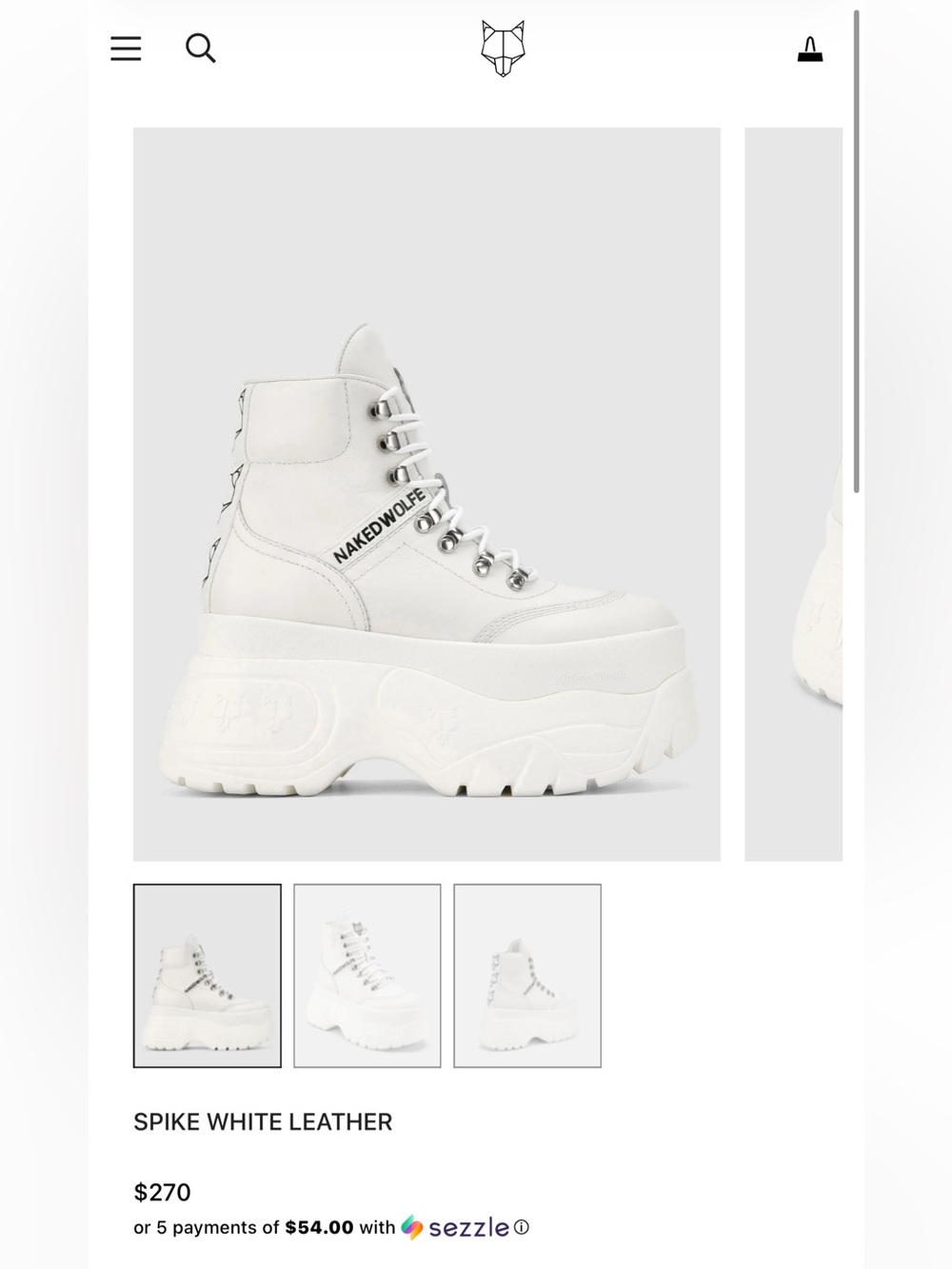 Naked Wolfe Spike White Leather — Oat US7W - Picture 3 of 5